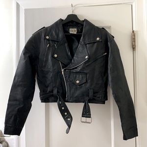 Vintage 80s Real Leather Jacket, cropped style (motorcycle jacket)